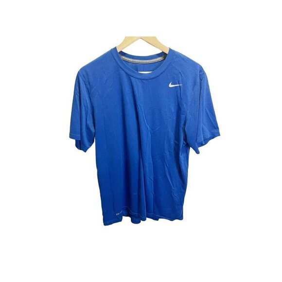 Nike Shirt Men's Large Blue Swoosh Check Logo Short Sleeve Dri Fit Tee - Picture 1 of 4
